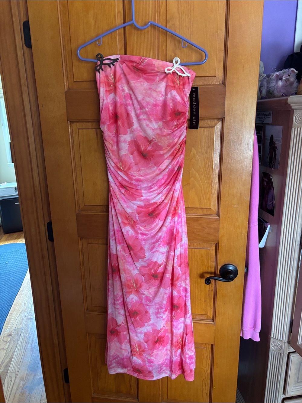 Madden Girl Strapless Pink Floral Maxi Dress